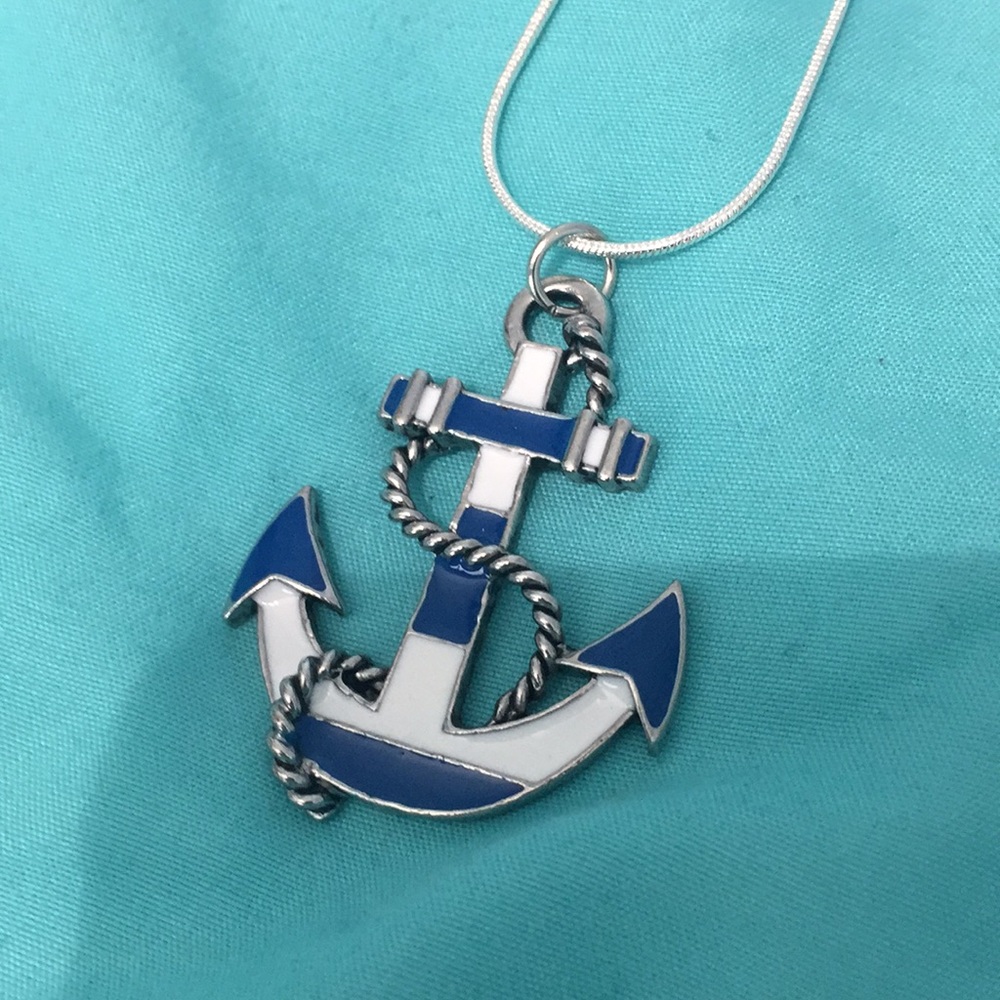 Blue and white anchor necklace